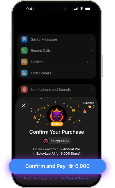 After choosing "Telegram Card", you will be instantly redirected to Telegram, where a payment popup for your MusePix subscription will appear.